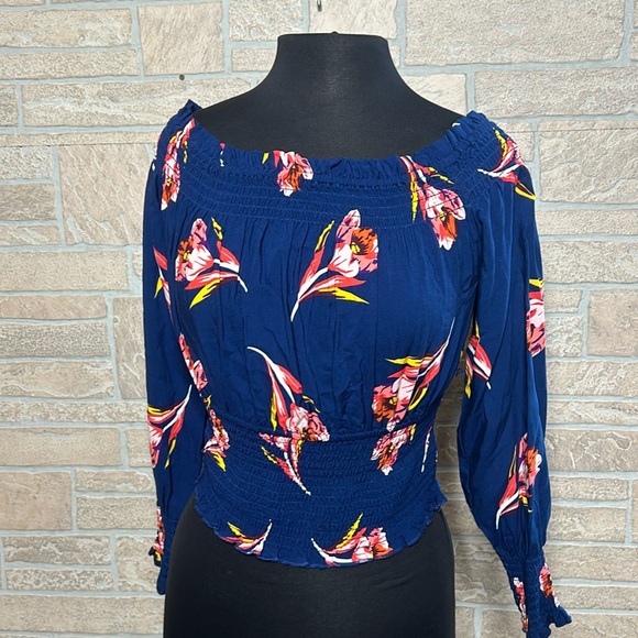 Express Blue Floral Off-Shoulder Blouse - Picture 2 of 9
